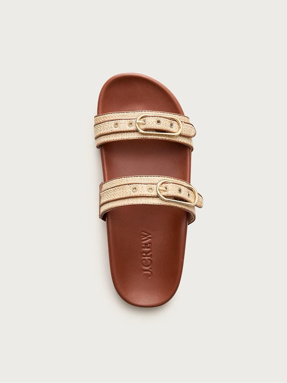 J. Crew Brown Leather Slide Sandals with Beige Woven Straps - Picture 3 of 3